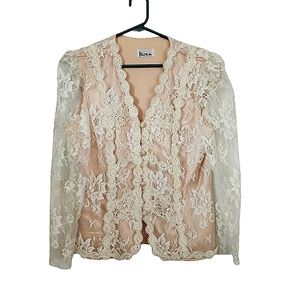 Vintage Patra Ivory Lace Over Peach Jacket